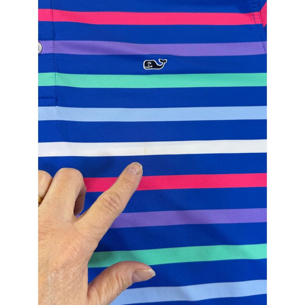 Vineyard Vines Men's XL Blue Green Striped Short Sleeve Performance Golf Polo - Picture 4 of 7
